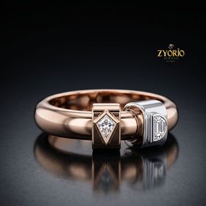 14K Gold Two Tone Geometric Moissanite Diamond <b>Ring</b> Modern Luxury Fine Jewelry <b>Ring</b> For Women - Product Image 2