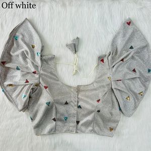 Blusa Sari India elegante de alta calidad Hermosas mangas de mariposa con brillo para ropa festiva informal para fiestas Hechas de seda - Product Image 2