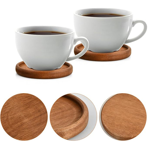 <b>Round</b> Shape Natural Wood Finished Tabletop Decorative Wood Tea Coaster for Juices Drinks Snacks Usage Serving Coaster <b>Walnut</b> - Product Image 4