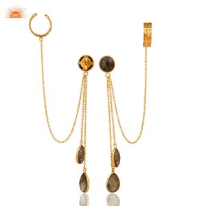 Pendientes de Plata de Ley con Baño de Oro de 18K y Labradorita Natural, Fabricante de Joyería Fina - Product Image 3