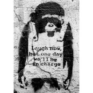 Banksy Paper <b>Poster</b> Monkey Laughing Now but One Day We'll Be in Charge for Wall Decor - Product Image 1