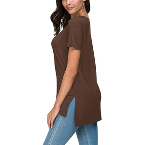 Camisetas Premium con cuello en V para mujer, ropa informal, transpirable, ligera, en blanco, camisetas con cuello en V para mujer, corte lateral personalizado - Product Image 3