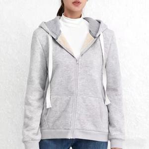 Sweat à capuche pour femme, mode automne-hiver 2025, haut décontracté simple, 100% polyester, coupe ample, épaissi, fermeture éclair - Product Image 3