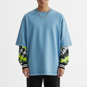 OEM Custom 100% Cotton Breathable Loose Fit Layered Streetwear T-<b>Shirt</b> | Factory Direct <b>Men's</b> Long Sleeve Tee - Product Image 5