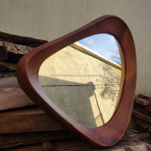 Miroir mural de toilette KALATRI antique fait à la main, écologique, léger, avec cadre en bois de noyer véritable, design ondulé irrégulier, style Art déco - Product Image 2