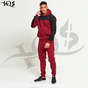 Survêtement Unisexe Noir à Panneau Bordeaux 100% Coton Respirant Écologique Hiver Fermeture à Cordon de Serrage Skinny 2-en-1 Solide - Product Image 5