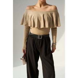 Pull beige à col plissé - Product Image 3