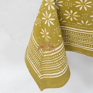 Indian Handmade Dabu Floral Beautiful Hand Block Printed Cotton <b>Table</b> Cloth for Wedding <b>Table</b> Cloth - Product Image 5
