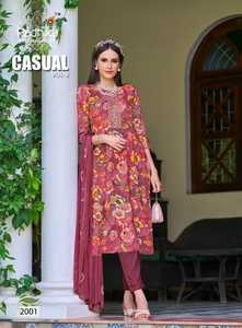 Maruti Fashion Exclusivo Heavy Rayon Foil Print Kurta Pant Set Bordado Trabajo Gasa Dupatta Nueva ropa India pakistaní - Product Image 6