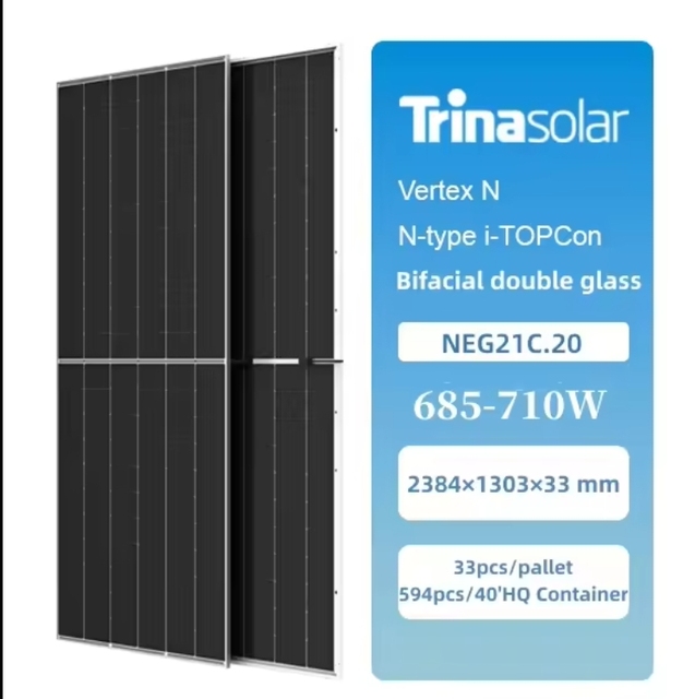 Vertex N Type I-Topcon Dual Glass Bifacial Photovoltaic Modules 695W 700W 705W 710W Trina Solar Panels