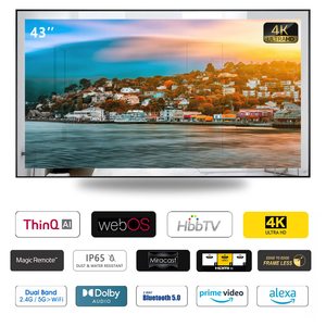 ทีวีกระจกอัจฉริยะขนาด 43 นิ้ว 4K UHD กันน้ำสำหรับห้องน้ำ พร้อมจูนเนอร์ทีวี ระบบเสียง ระบบสั่งงานด้วยเสียงในตัว รองรับการเชื่อมต่ออินเทอร์เน็ตไร้สาย - Product Image 6