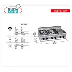 Table de cuisson à gaz 6 brûleurs, 42 kW - Product Image 1