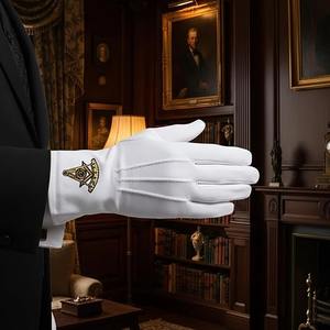 Past Master Masonic Embroidered Cotton Gloves - [<b>White</b>] One Size Fits Most - Product Image 5