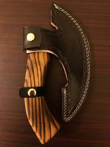 SCL Pizza Cutter Couteau Damas À La Main Vintage Cuisine Chef Couteau pizza cutter hache avec Manche En Bois et Gaine En Cuir - Product Image 5