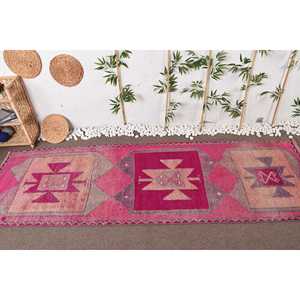 3.37x11 ft <b>Rug</b>, <b>Runner</b> Vintage <b>Rug</b>, Pink Herki Ikat <b>Rug</b> - Product Image 3