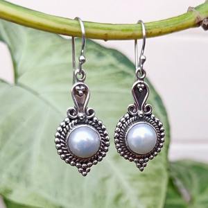 Pendientes de piedras preciosas de perlas, joyería hecha a mano de plata 925, pendientes de plata de ley sólida 925, joyería de plata colgante, pendientes de sello 925 - Product Image 3