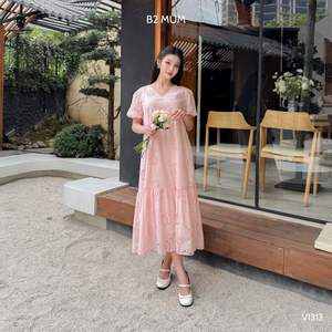 V1313 Robe courte imprimée d'été pour femmes enceintes, respirante, absorbant la sueur, rose, à manches longues, vêtements de maternité, vente en gros - Product Image 5