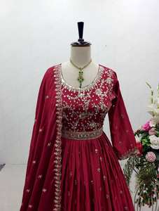 Traje Anarkali de Seda Organza Pura con Estampado Digital a Mano y Borde de Encaje, Salwar Étnico de Algodón para Adultos, para Fiestas, Todas las Temporadas - Product Image 4