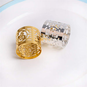 Vente en gros de ronds de serviette martelés lot de 6 boucles de serviette en métal à bord perlé élégants ronds de serviette en acier inoxydable plaqué or - Product Image 6