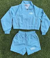 Ensemble de survêtement unisexe personnalisé imprimé, deux pièces, avec short cargo zippé et veste à manches courtes, en polyester et nylon coupe-vent, séchage rapide