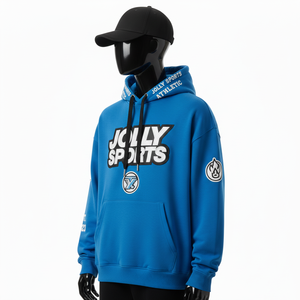 Sweat à capuche pour homme de qualité supérieure, en polaire doux, bleu royal, broderie de logo personnalisée, impression par transfert thermique, style streetwear, sweat à capuche basique - Product Image 3