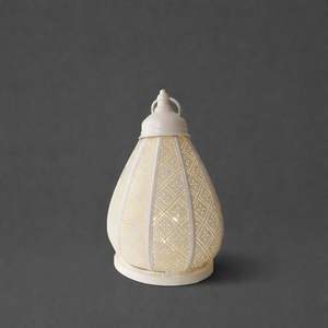 Lanterne de Ramadan en métal blanc élégante avec un éclairage LED chaud, design ajouré complexe, décoration de table suspendue, cadeau de fête pour la maison - Product Image 3