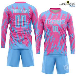Uniforme de Fútbol Personalizado con Estampado por Transferencia Térmica en Rosa, Azul Claro y Blanco, Pantalones Cortos de Verano de Alta Calidad, Antibacterianos, 100% Poliéster - Product Image 4