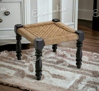 Repose-pieds courts en rotin de style traditionnel, avec cadre en bois et corde tressée, Peeda, pour la maison et le jardin, console en os incrusté, légers et empilables