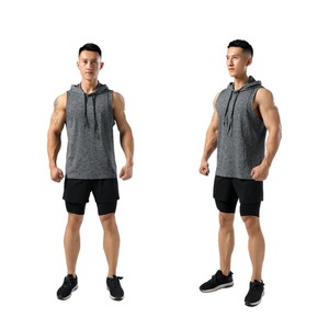 เสื้อกล้ามผ้าฝ้ายมีฮู้ดแขนตัดระบายอากาศได้ดีสำหรับการเพาะกายในยิมฟิตเนสฤดูร้อน - Product Image 1