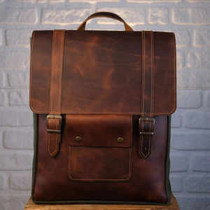 Mochila Unisex Hecha A Mano Personalizada Genuina Laptop Mochila de Lona Encerada Grano Completo Vintage 2017 - Product Image 1