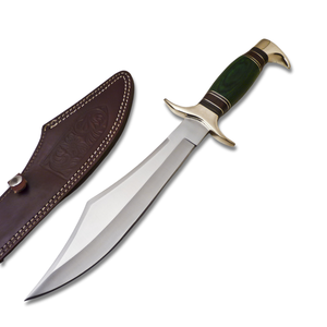 Large Handmade Stainless Steel Bowie Knife with Colored Wood Handle and Quality With <b>Leather</b> Sheath Camping Knives. - Product Image 1