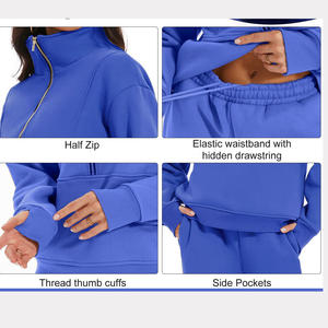 Sudadera de manga larga con media cremallera informal para otoño e invierno con logotipo personalizado de alta calidad para mujer - Product Image 6