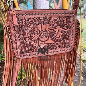 New Design 2025 Tooled Western Design Genuine Leather Hot Selling Carved Crossbody Women Sling Bag With Floral Stylish Handbag - Product Image 1