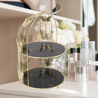 Support de rangement carré doré en métal pour cosmétiques, polyvalent pour mariages, anniversaires, gâteaux et fruits