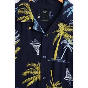 T-shirt décontracté pour hommes de style hawaïen 100% coton col montant motif de tissu tissé anti-rides taille 6XL pour l'été - Product Image 3