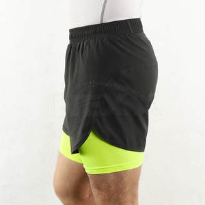 Men's New Design Double <b>Layer</b> Fitness Shorts Breathable Eco-Friendly Quick Dry Lightweight Solid Pattern High Street Style <b>Mid</b> - Product Image 5