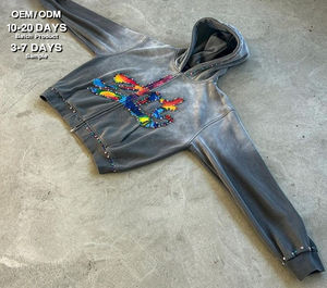 เสื้อฮู้ดผ้าฟลีซสำหรับผู้ชายเสื้อซักแบบสวมทับได้สำหรับฤดูหนาวประดับพลอยเทียมผ้าฝ้าย100% ทรงโอเวอร์ไซส์ไซส์วินเทจ - Product Image 3