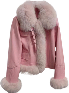 Blouson aviateur en cuir et fourrure pour femme |   Manteau en cuir avec col en fausse fourrure chaud pour l'hiver |   Fournisseur de Vêtements d'Extérieur Bomber Biker à la Mode - Product Image 3