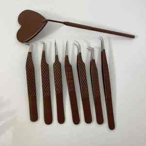 Pince à épiler d'extension de cils brun chocolat Finition lisse à poignée de précision parfaite pour l'application et le style professionnels des cils - Product Image 5