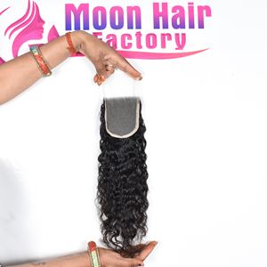 Extensions bouclées indiennes de fermeture de produit en gros de qualité d'exportation 4*4 Texture soyeuse douce longue pour les cheveux humains disponibles à la vente - Product Image 2