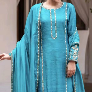 LATEST& BEAUTIFUL ZARI EMBROIDERY on LONG KAMEEZ ,STYLISH PANT WITH-BEAUTIFUL ZARI WORK for Party-WEAR/WEDDING=2024 - Product Image 1