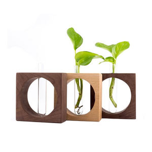 Jarrón de tubo de madera artístico con inserto de vidrio para arreglo floral, pieza de exhibición de mesa para sala de estar - Product Image 1