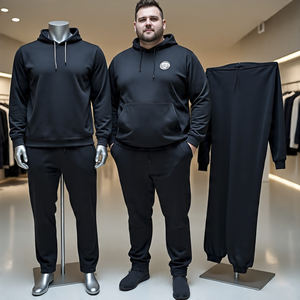 Ensemble deux pièces décontracté grande taille pour hommes Pantalon de survêtement à capuche en coton avec logo brodé Survêtement en polaire surdimensionné - Product Image 4