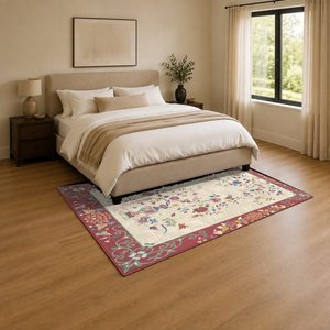 Alfombra de chenilla lavable a máquina con estampado digital tradicional anatólico en terracota dorado, antideslizante, modelo LXDP-0379 de RUGS DEPOT, venta al por mayor. - Product Image 3