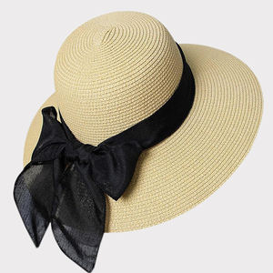 Chapeau en tricot de paille raphia à large bord de style vintage Chapeau Panama élégant d'été pour la plage le ski et le voyage pour filles Chapeau uni imprimé en usine du Vietnam - Product Image 6