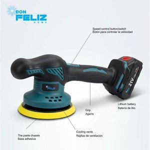 DON FELIZ AE-127 Pulidora de Autos Inalámbrica Profesional de 21V y 600W, Pulidora de 150mm (6 Pulgadas), 11000 RPM, 8 Velocidades, Pulidora Eléctrica Portátil - Product Image 5