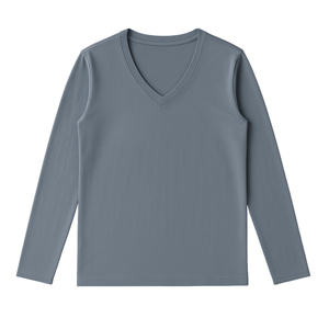 เสื้อยืดผู้หญิงสีน้ำเงินเข้ม แขนยาว คอวี ผ้าฝ้ายออร์แกนิค 100% คุณภาพพรีเมียม ผ่านการรับรอง GOTS ผ้าเนื้อนุ่มพิเศษ ทรงคลาสสิก - Product Image 1