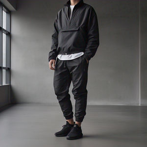 Chándal cortavientos para hombre, chándal resistente al agua de nailon negro de secado rápido, traje de lluvia ligero para hombre - Product Image 5