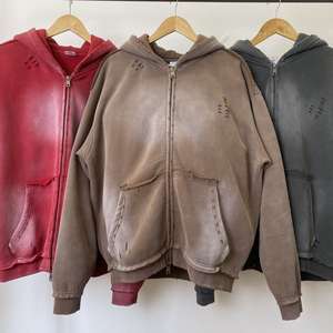 Unisex Cropped Raw Hem <b>Hoodie</b> Puff Printing Embroidered Logo Acid Wash No <b>String</b> French Terry Blank Plain Regular Fit Men Autumn - Product Image 6