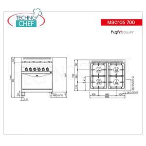 Cocina de Gas de 4 Quemadores con Horno Eléctrico GN 2/1, Kw.21+7.5 - Product Image 2